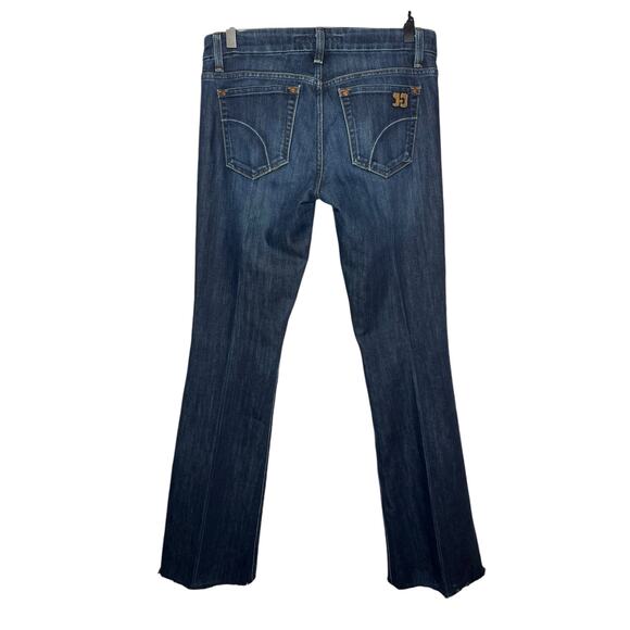 Joe's Jeans Rocker Fit- Flare Leg Low rise size 27 Dark Wash Raw Hem - Picture 2 of 9